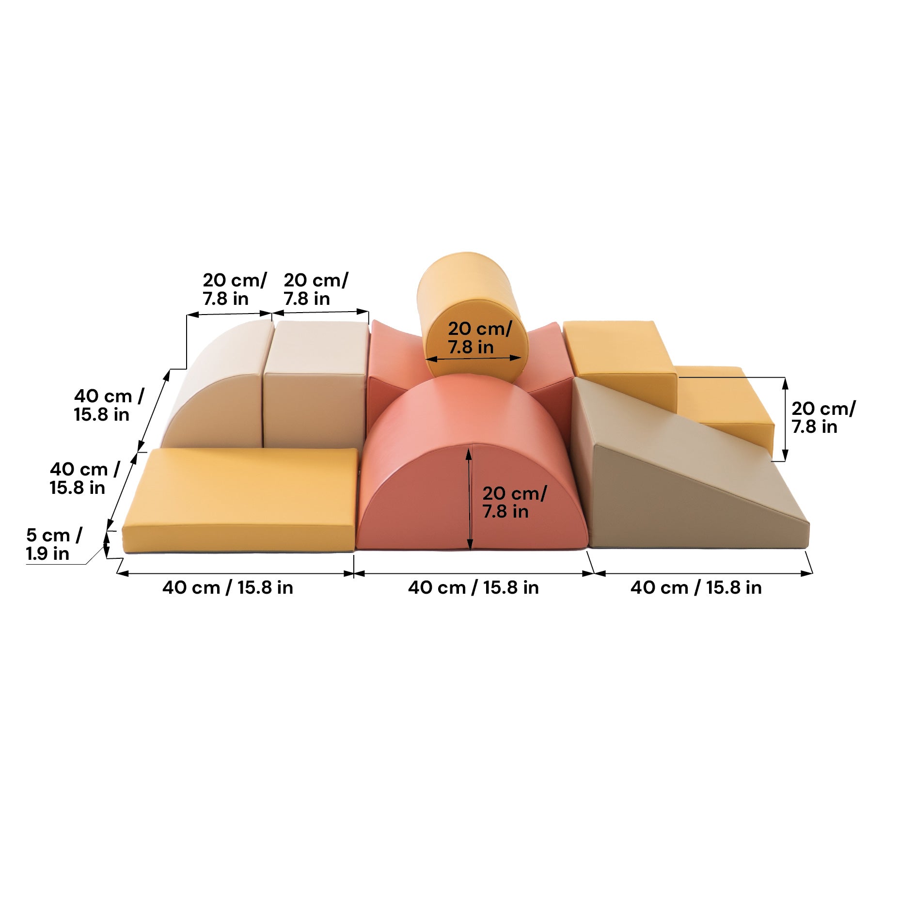 Dimensions and layout of Adventurer soft play set in beige and pink