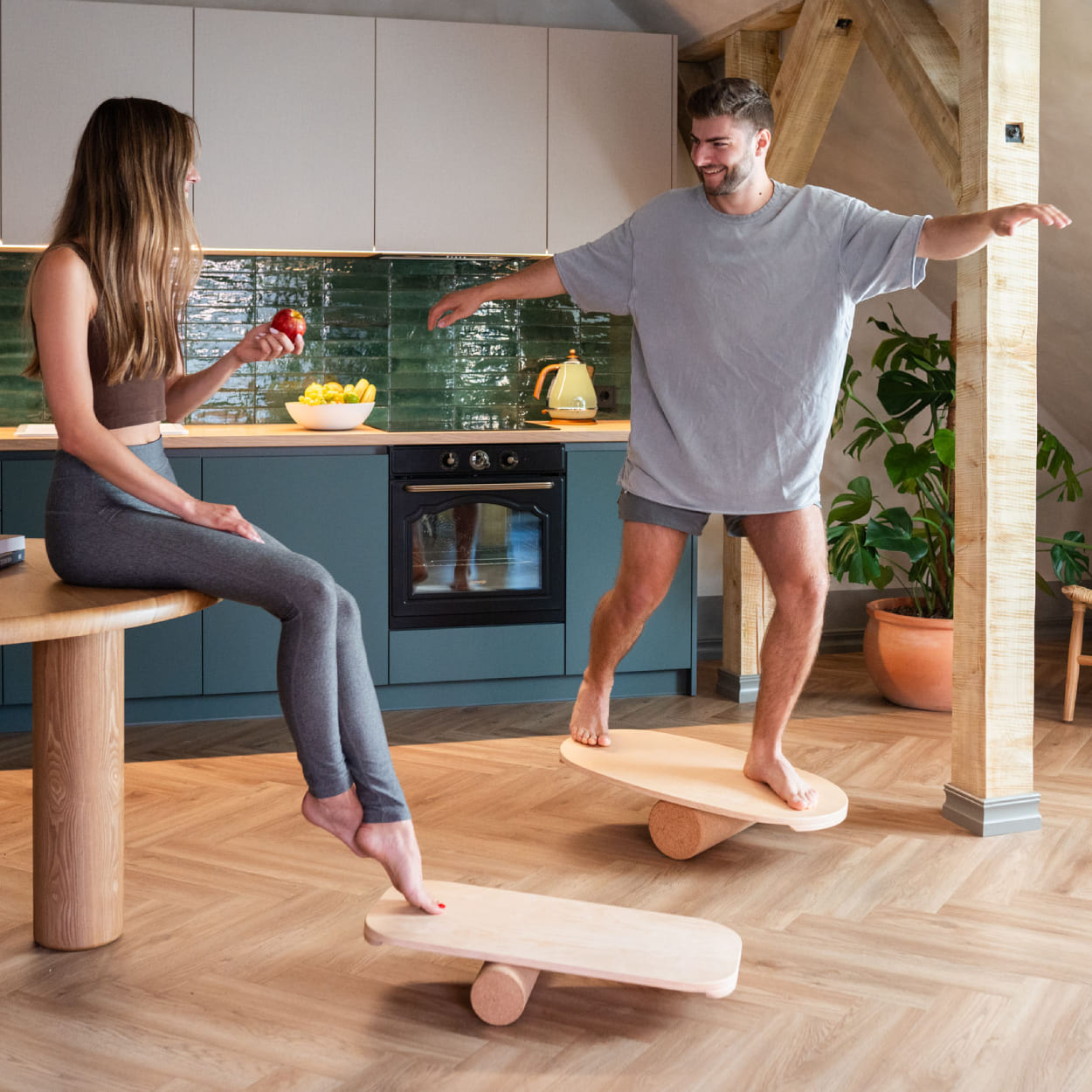 Balance board with exercise roll - oval
