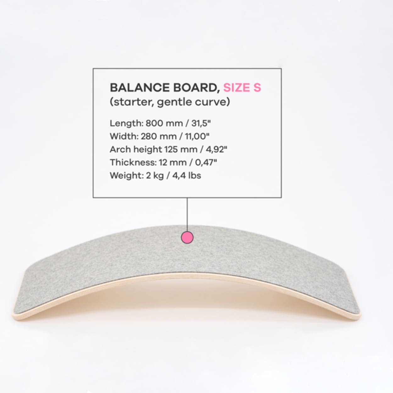 Size chart of wooden balance board small size version by leg&go
