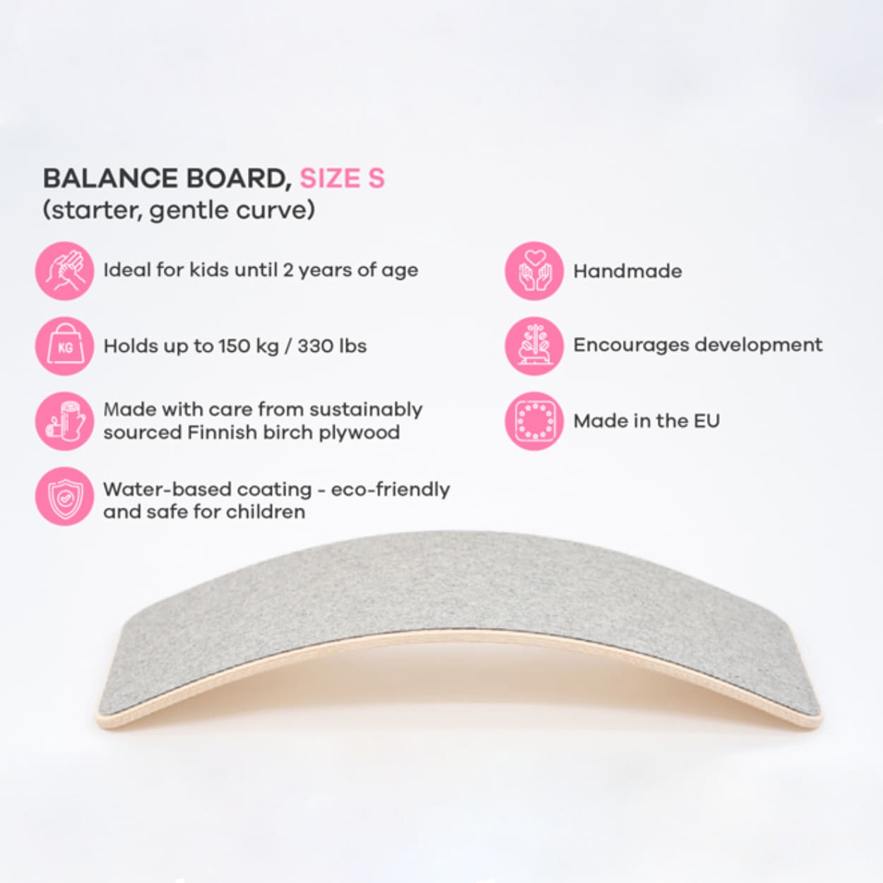 Benefits chart of leg&go wooden wobbly board with felt bottom 
