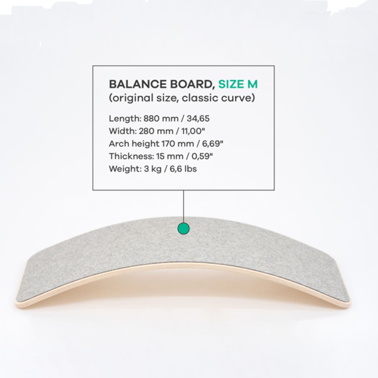 Size chart of wooden balance board medium size version by leg&go