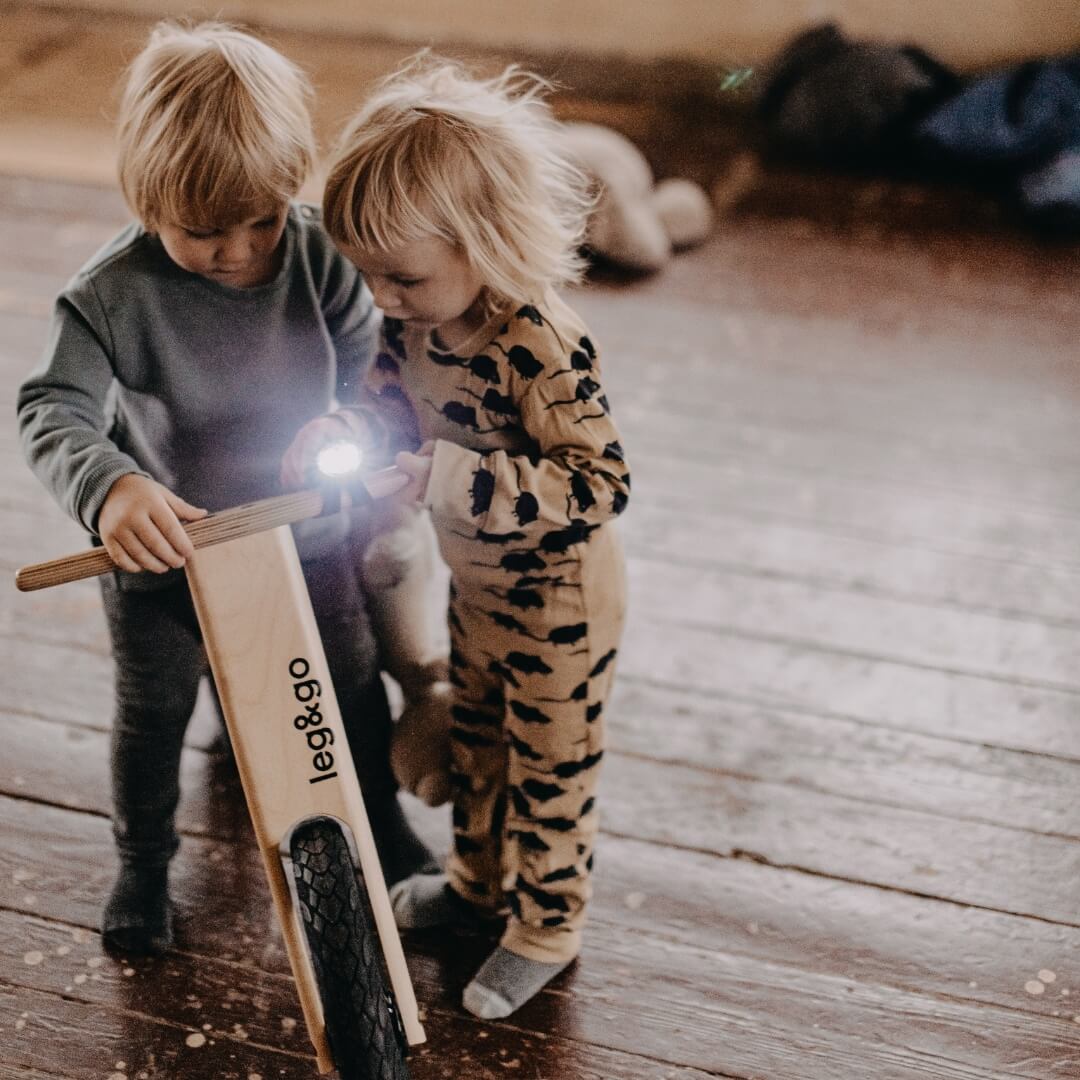 Leg&Go balance bike equipped with bright bike lights for better road safety