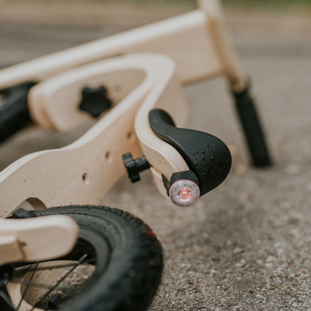 Rear bike light installed on Leg&Go balance bike for enhanced visibility