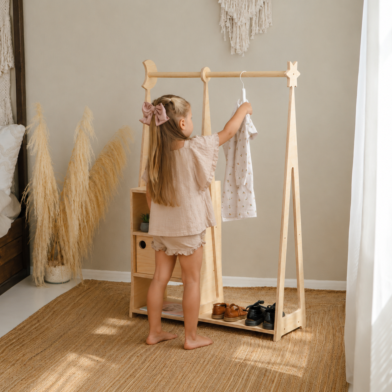 Montessori Kids Wardrobe with Shelves