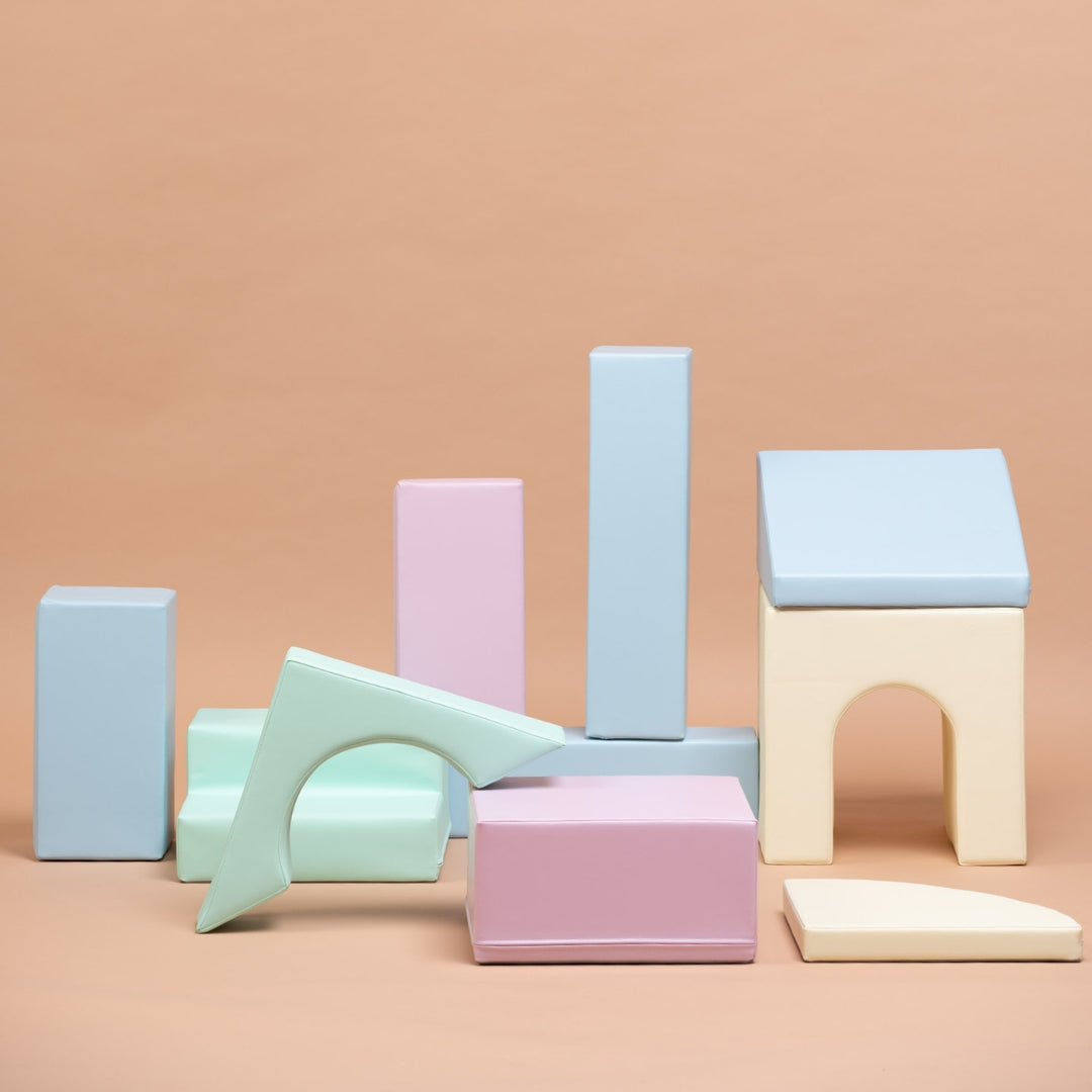  Soft play Creativity set in pastel tones arranged on the floor in creative layout
