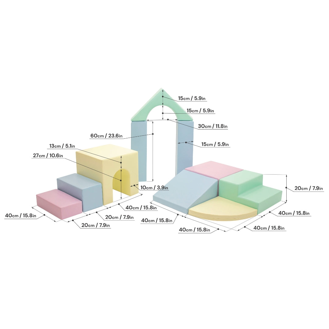 Size reference image of light pastel Creativity soft play set blocks