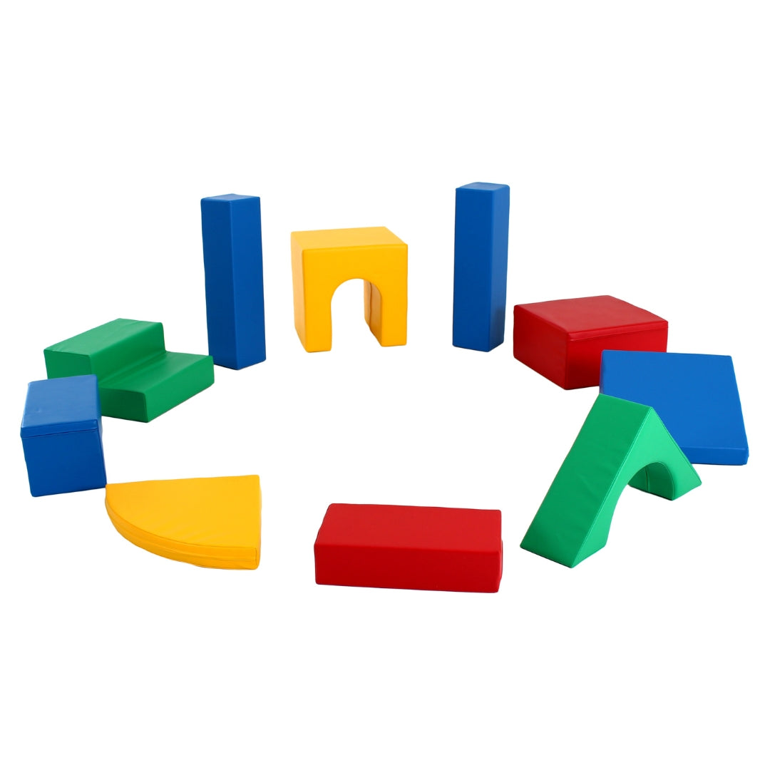 Circular layout of multicolor Creativity soft blocks in playful arrangement