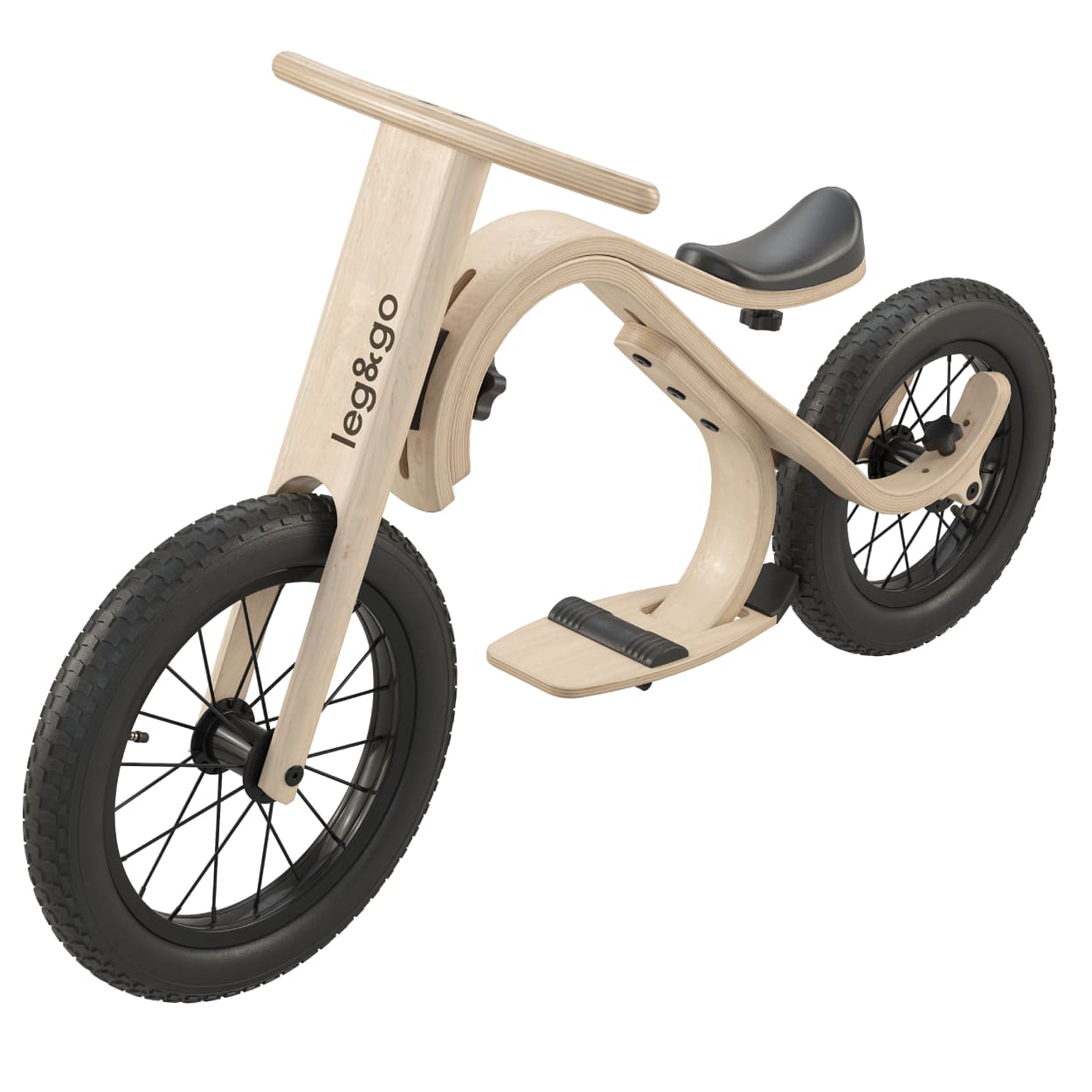Leg&go wooden balance bike with downhill add on