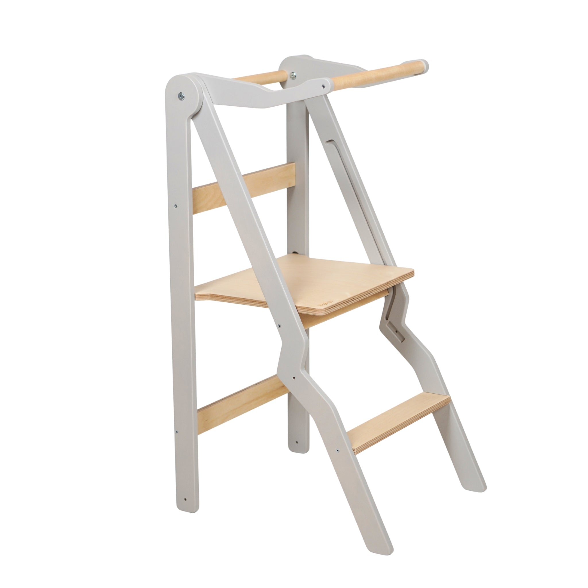 pastel gray foldable helper tower zigzag for toddlers with safety rail
