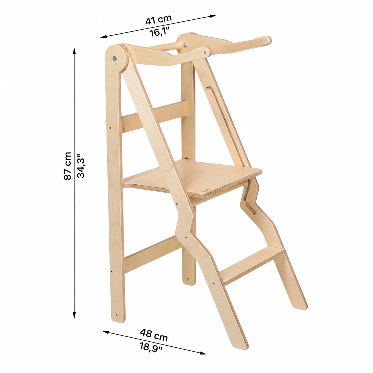 natural wooden foldable helper tower dimensions and measurements