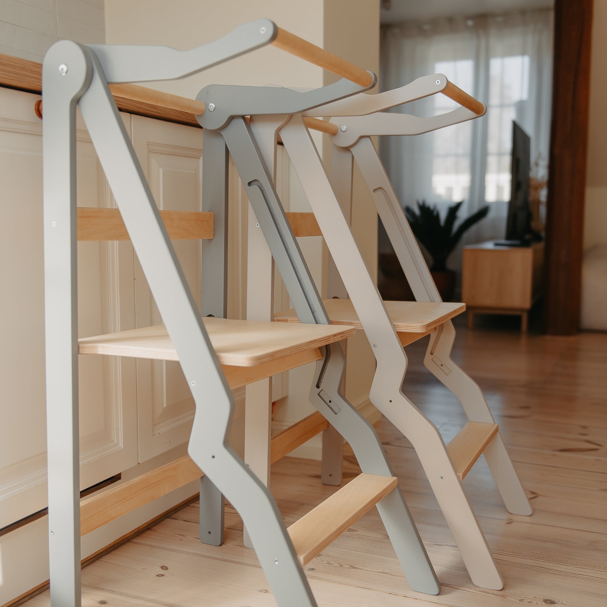 foldable kitchen tower for toddlers in  gray color