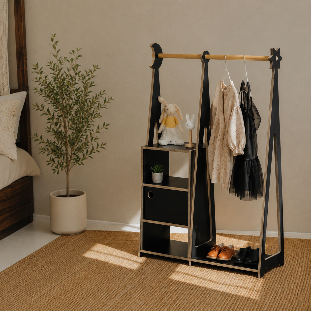 Montessori Kids Wardrobe with Shelves