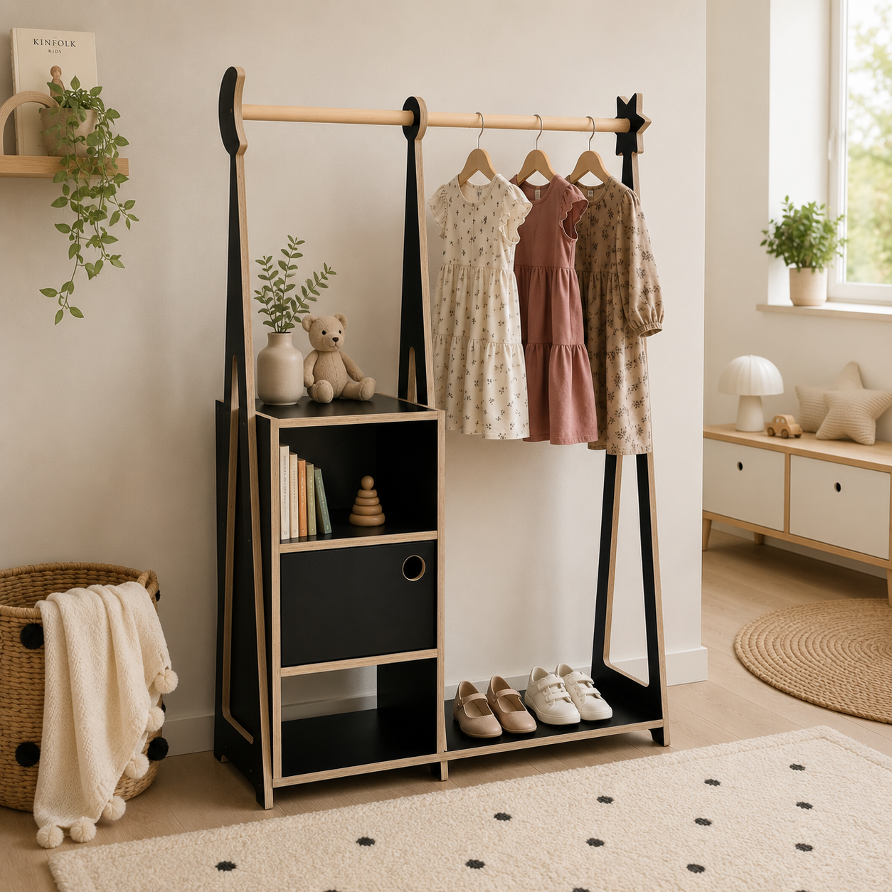 Montessori Kids Wardrobe with Shelves