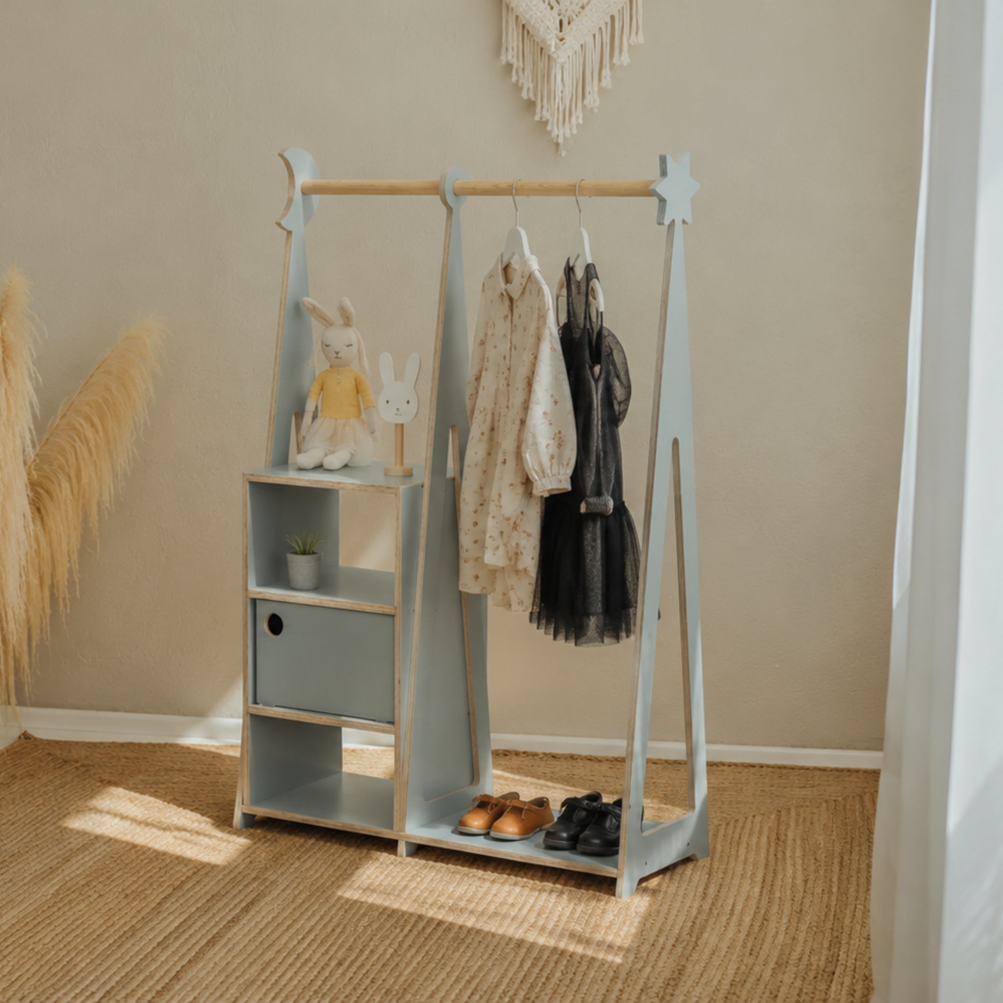 Montessori Kids Wardrobe with Shelves