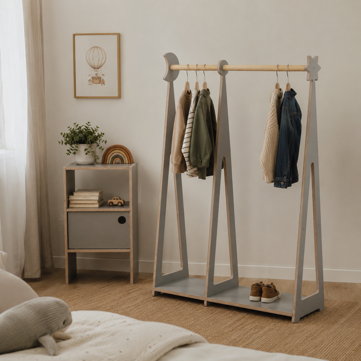 Montessori Kids Wardrobe with Shelves
