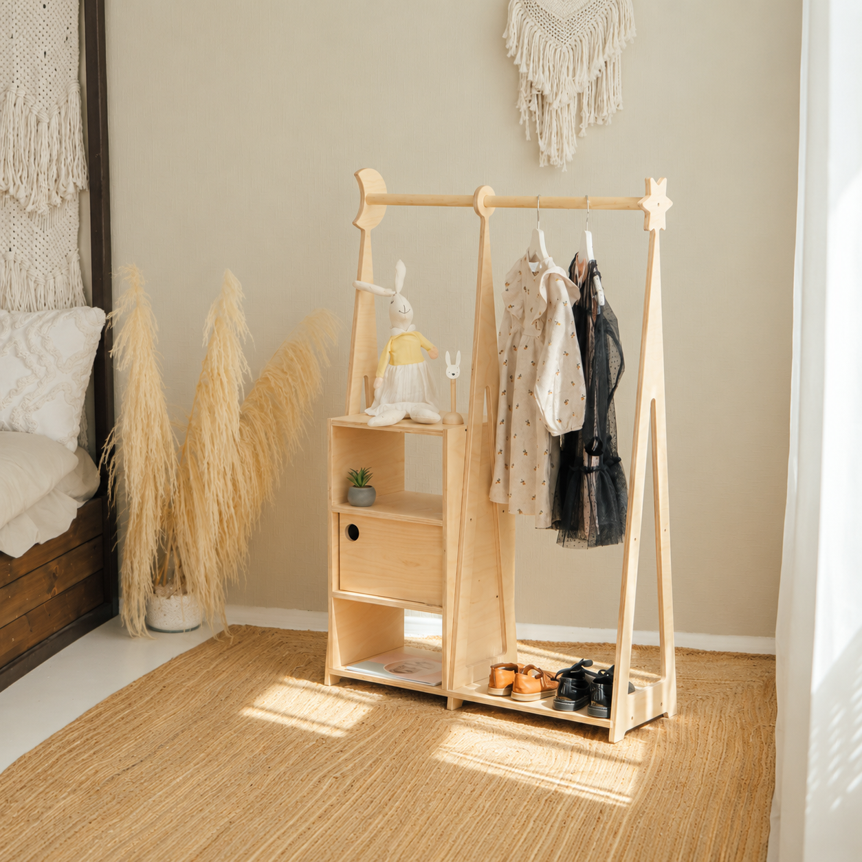 Montessori Kids Wardrobe with Shelves