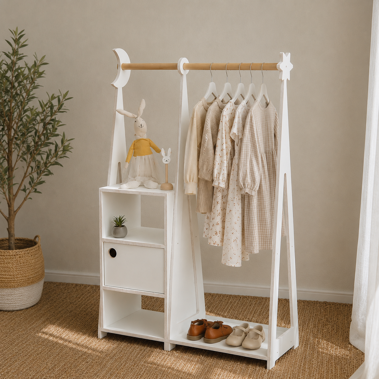 Montessori Kids Wardrobe with Shelves