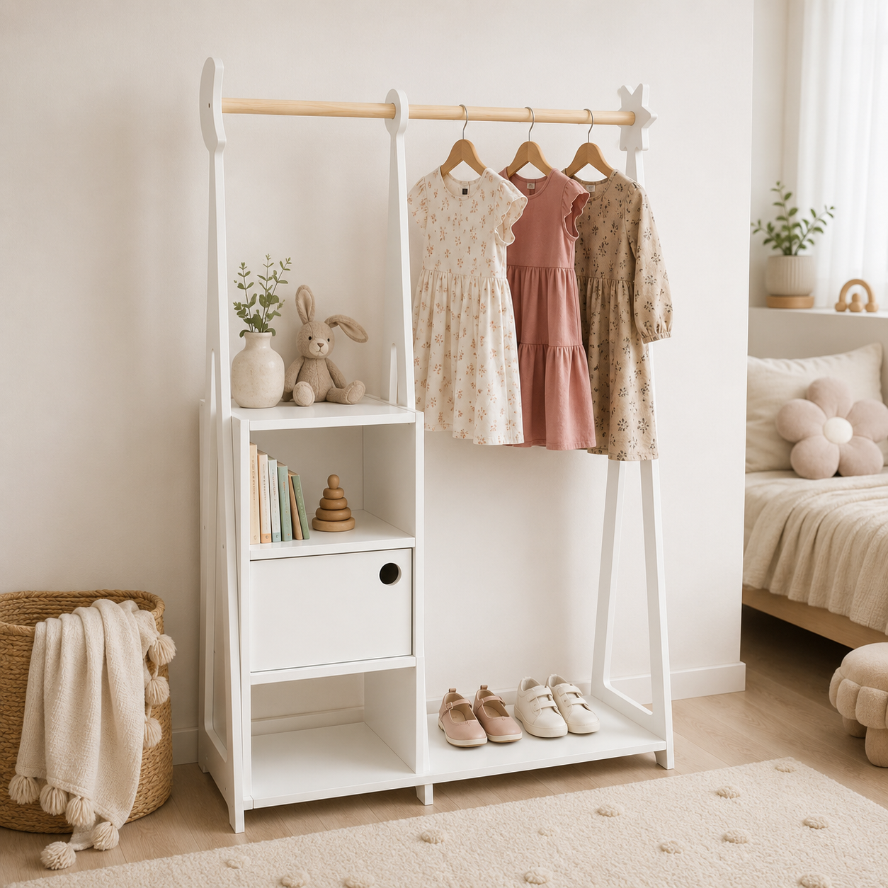 Montessori Kids Wardrobe with Shelves