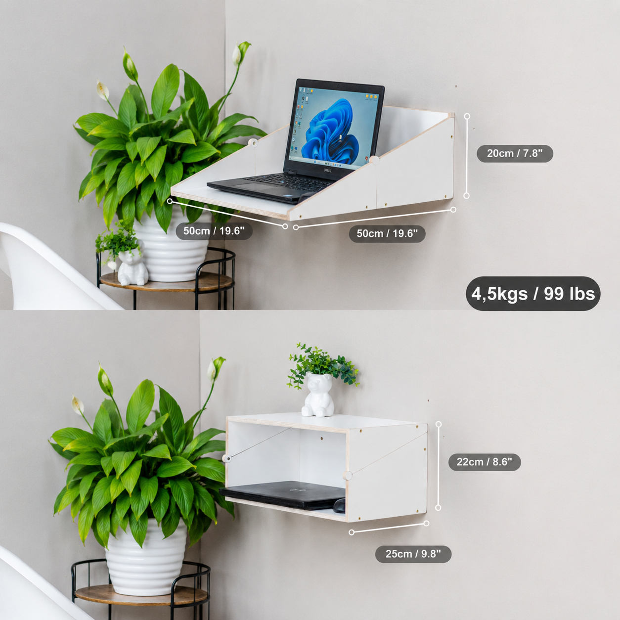 Murphy Desk dimensions with open and closed size illustration