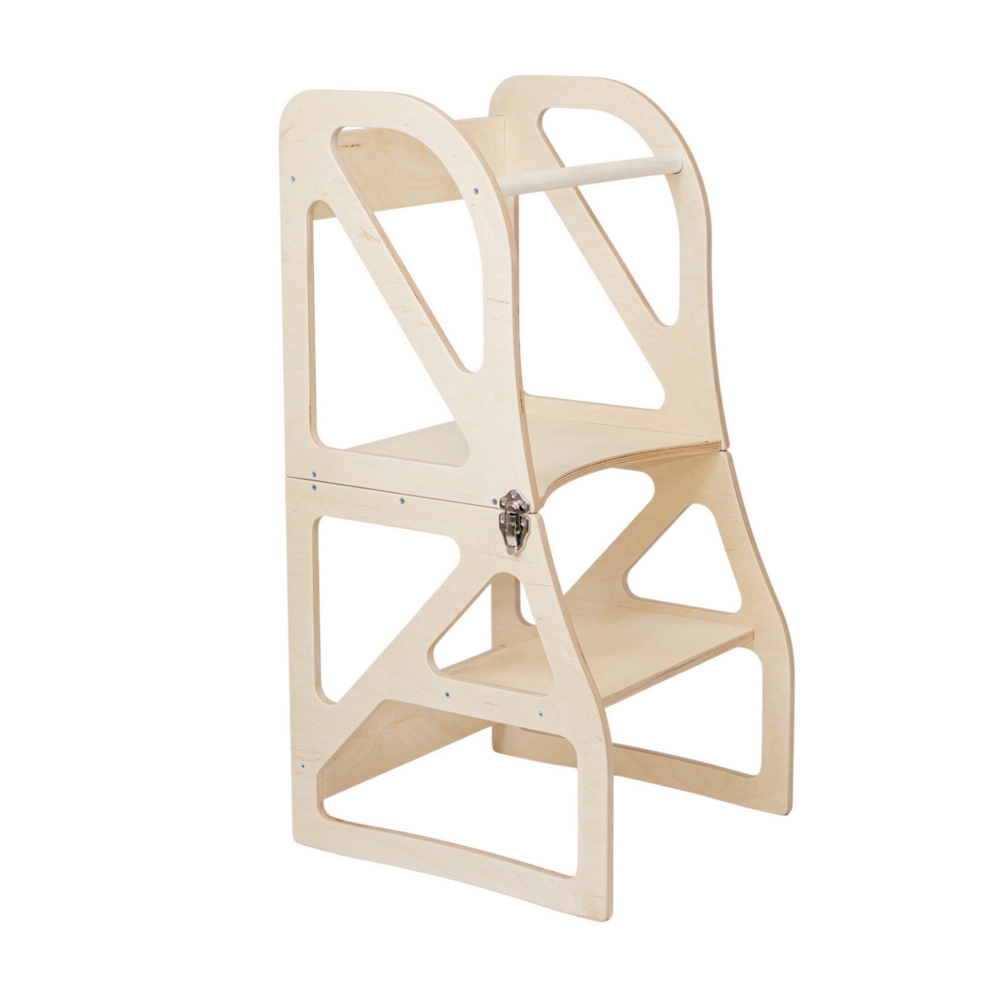 Adjustable natural kitchen tower with table chair conversion feature