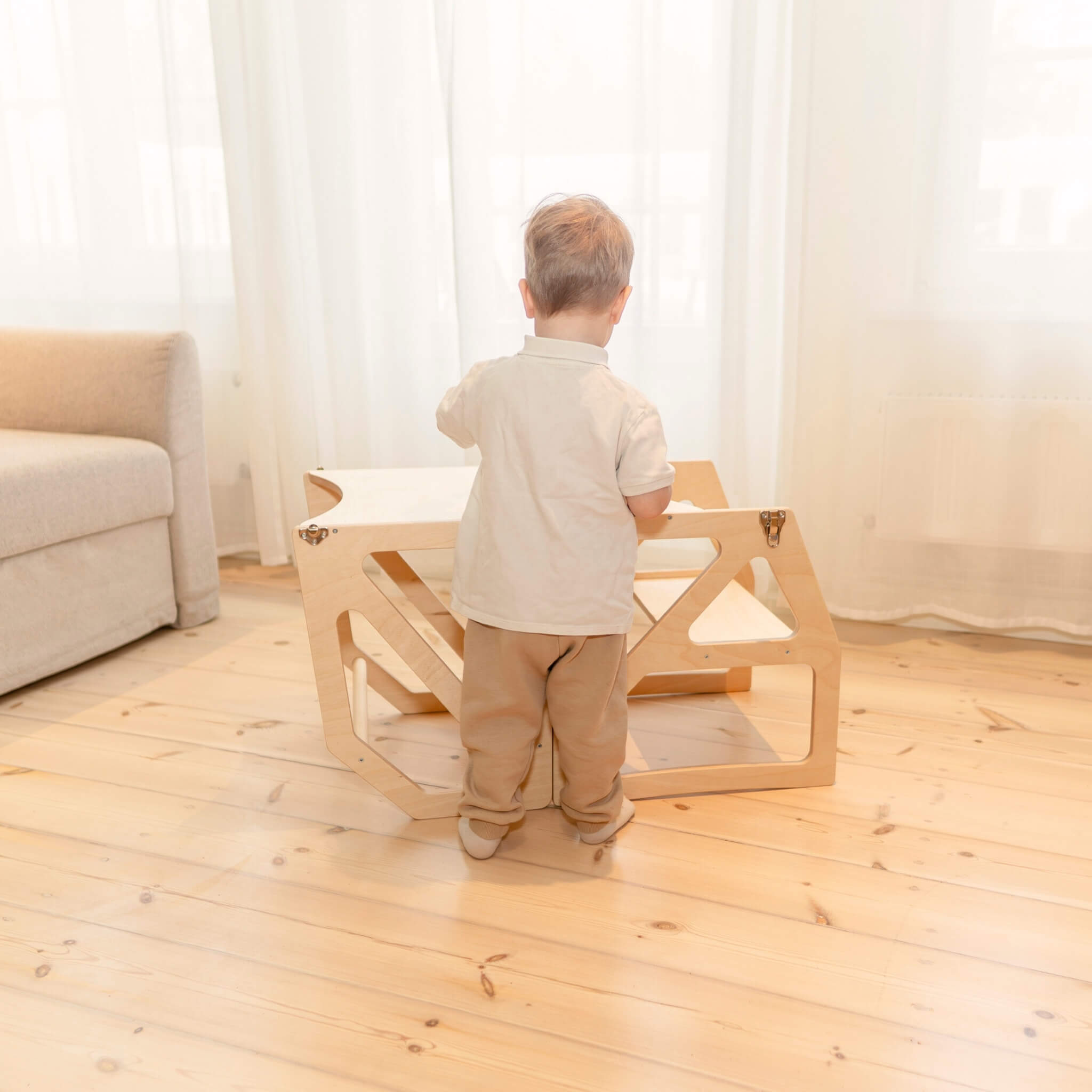 Transformable kitchen tower converted into toddler table and chair set