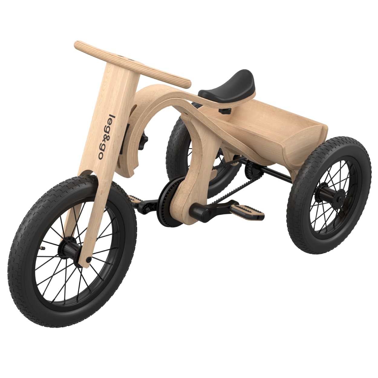 Leg&go wooden balance bike with tricycle add on attached