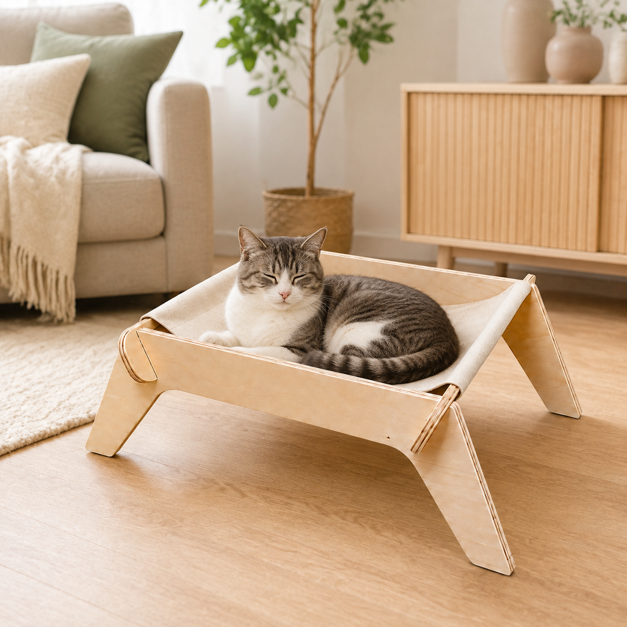 Elevated Wooden Cat Bed