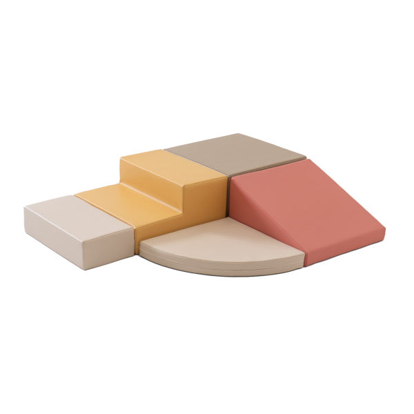 Soft play corner climber set in beige and pink colors displayed on a white background