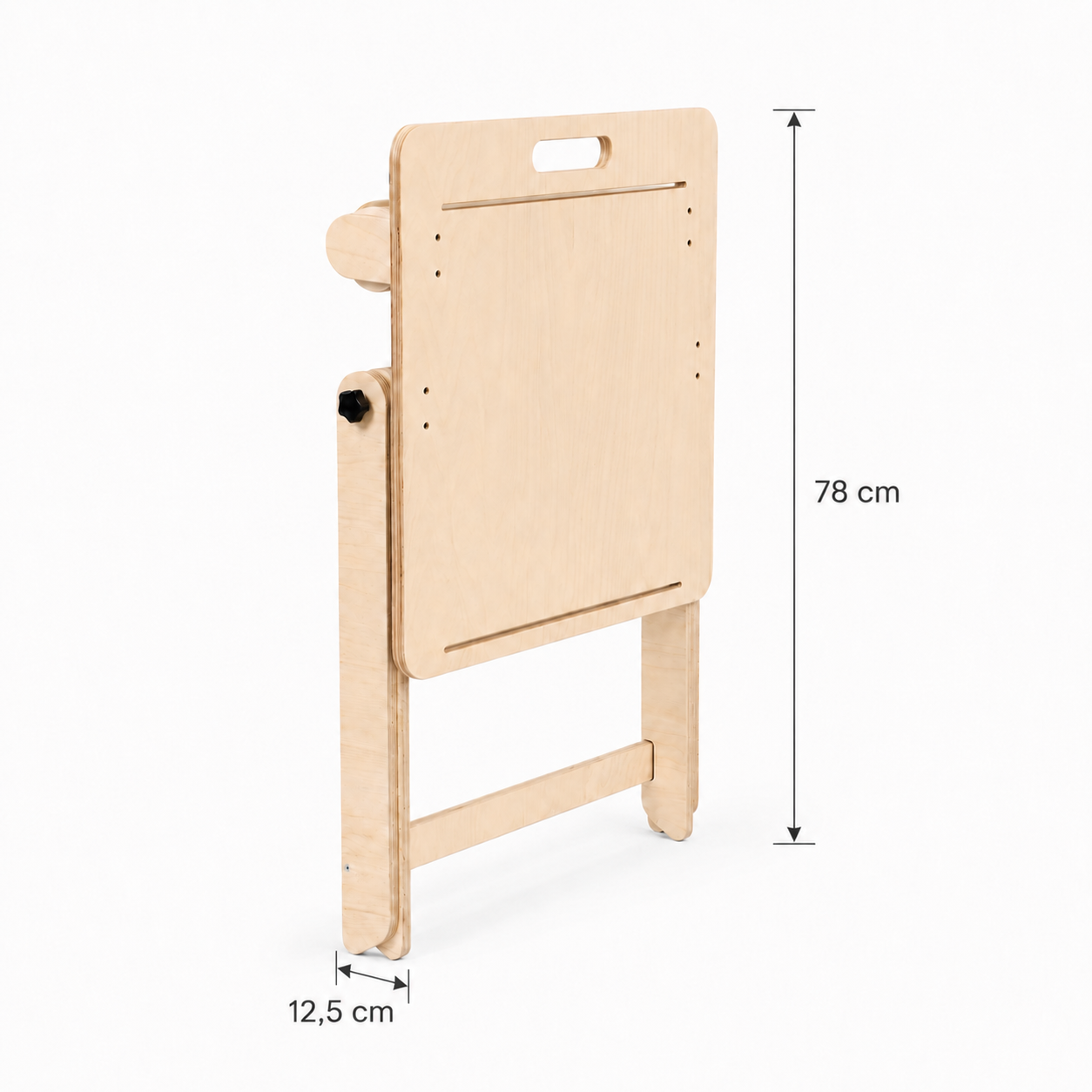 Dimensions of a foldable kids drawing table in stored position
