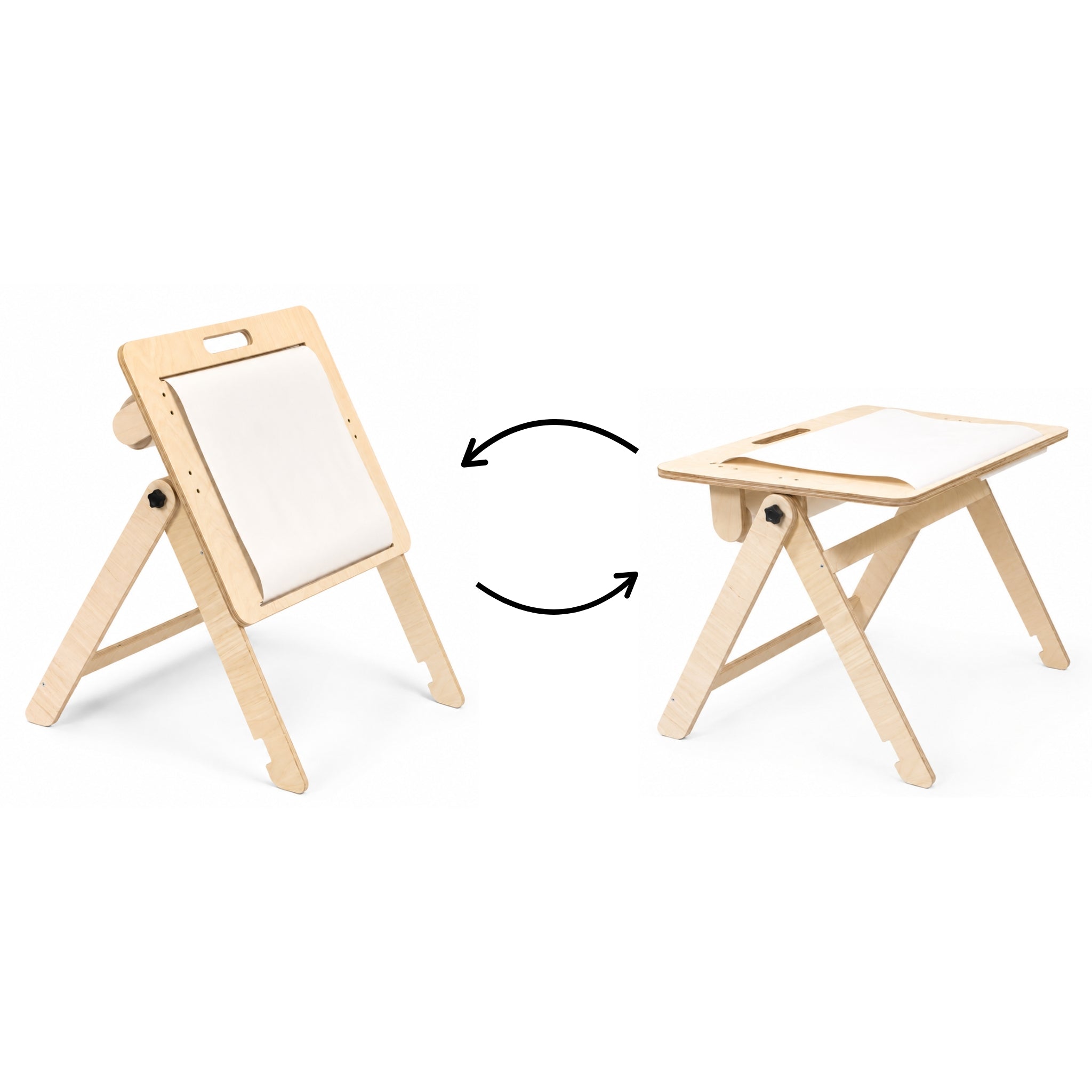 2-in-1 kids drawing board transforming from an easel into an activity table