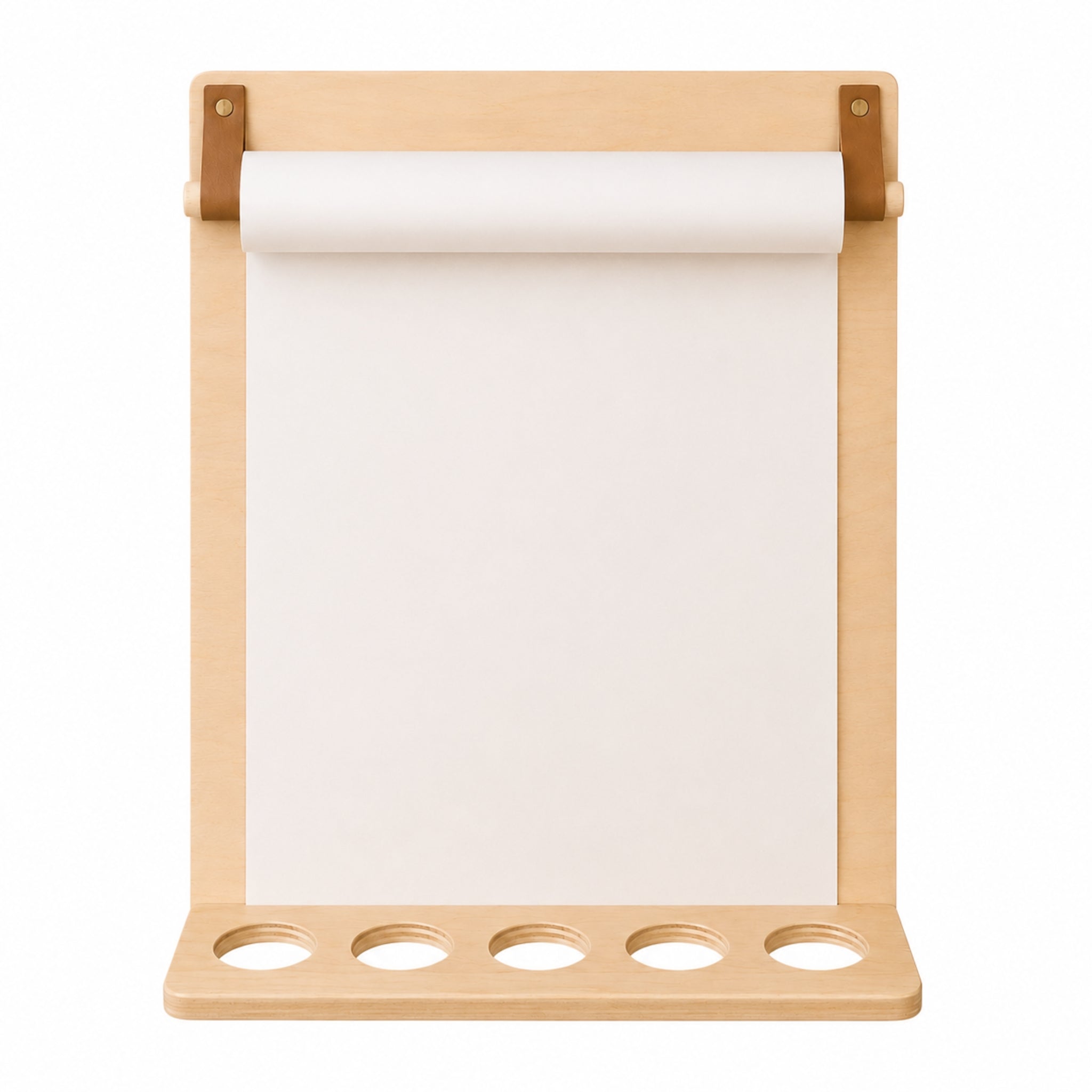 Wall-mounted kids drawing board with pencil holder and paper roll for creative play