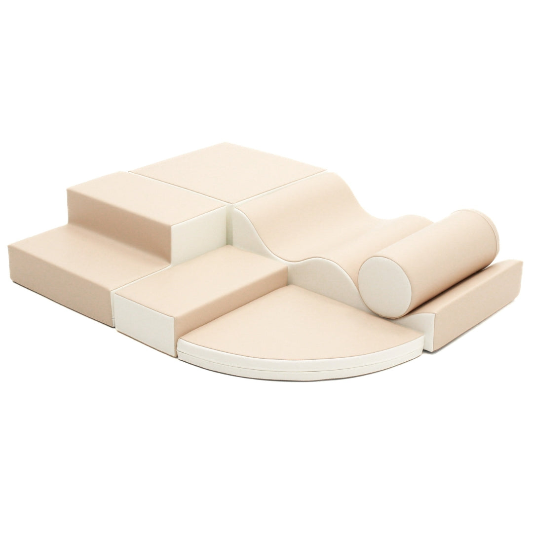 Beige soft play blocks from Explorer set arranged in a clean layout