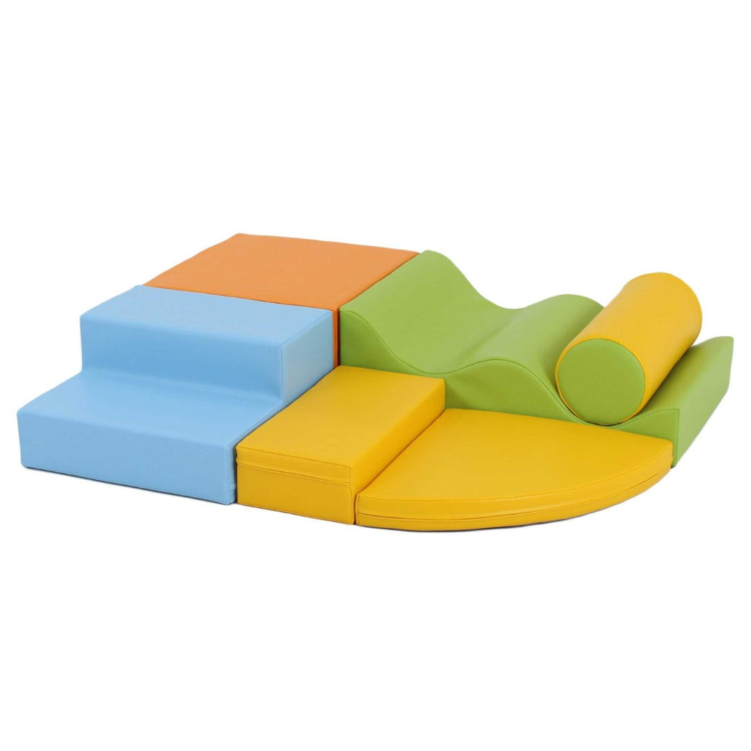 Explorer soft play set in light multicolor tones displayed flat on floor