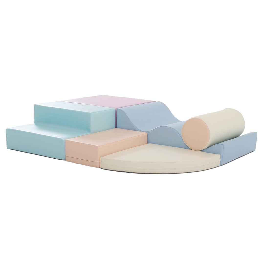 Compact arrangement of light pastel Explorer soft blocks in top view