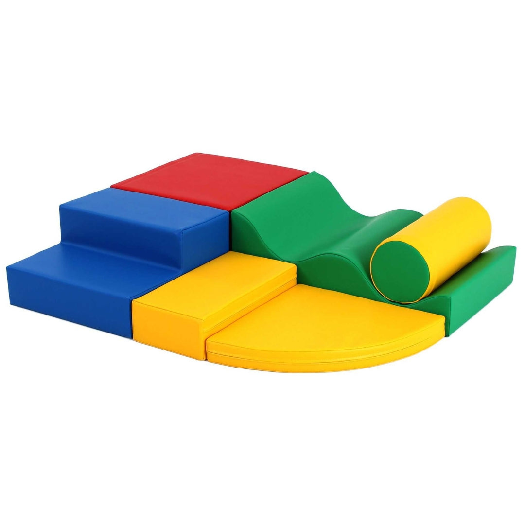 Bright multicolor Explorer soft play blocks arranged on floor