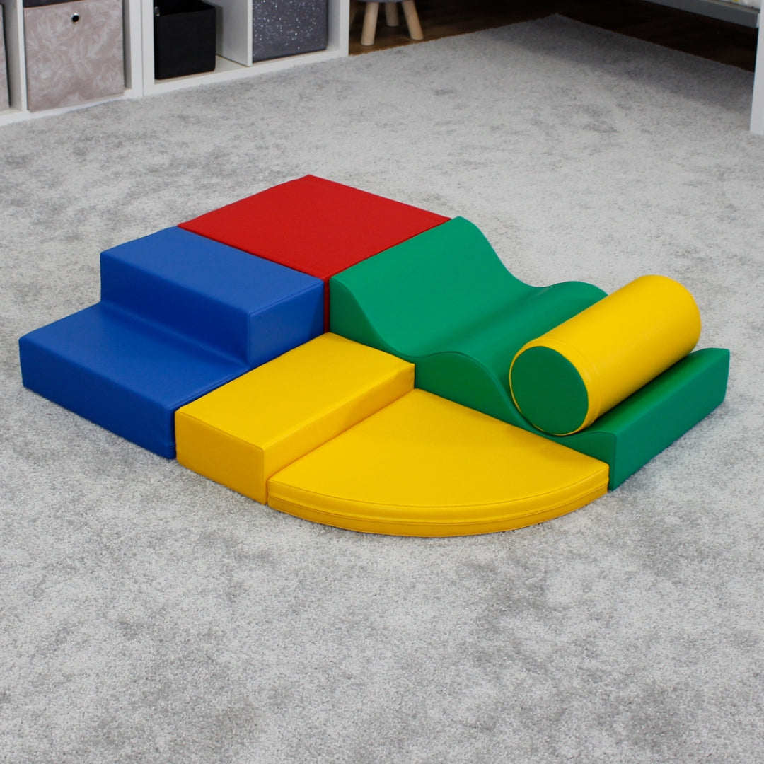 Explorer set soft blocks in multicolor tones arranged on grey carpet