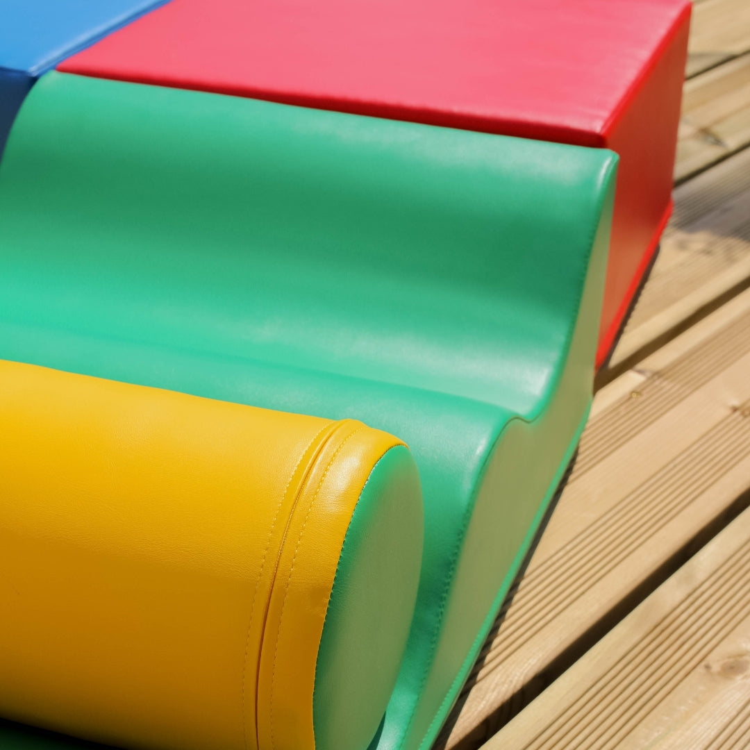 Close-up of Explorer soft blocks in saturated multicolor shades