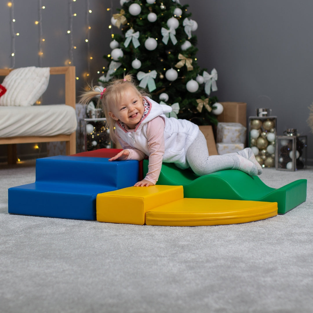 Children exploring and playing with vibrant Explorer soft play blocks