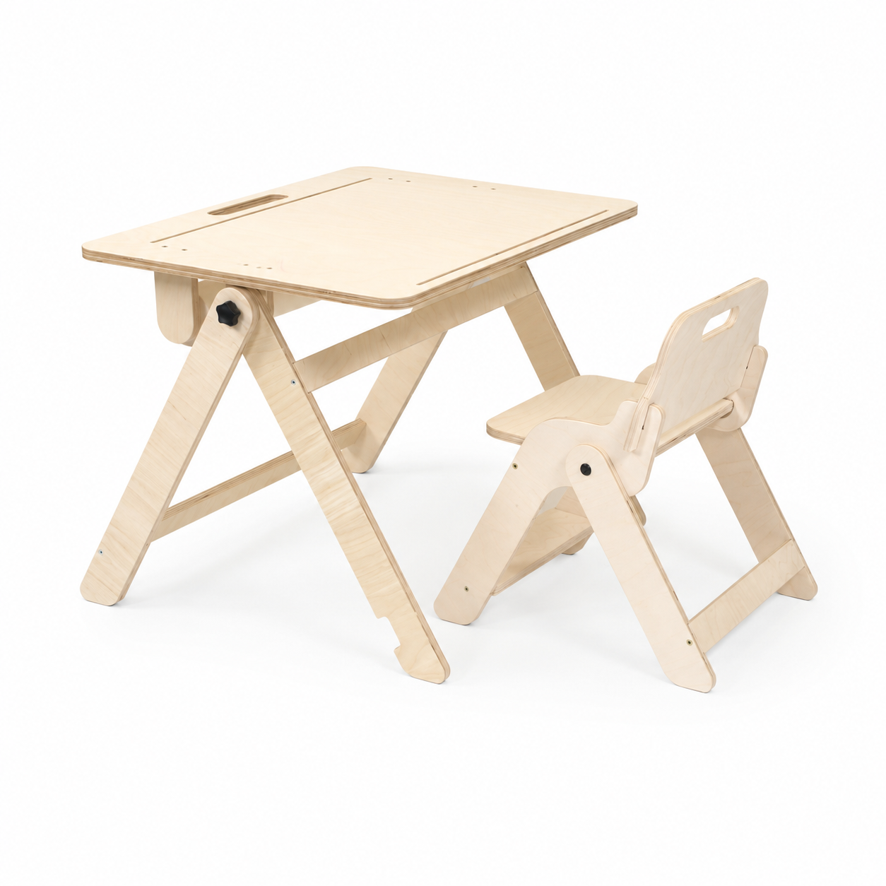 Foldable kids drawing table and matching chair set on a white background