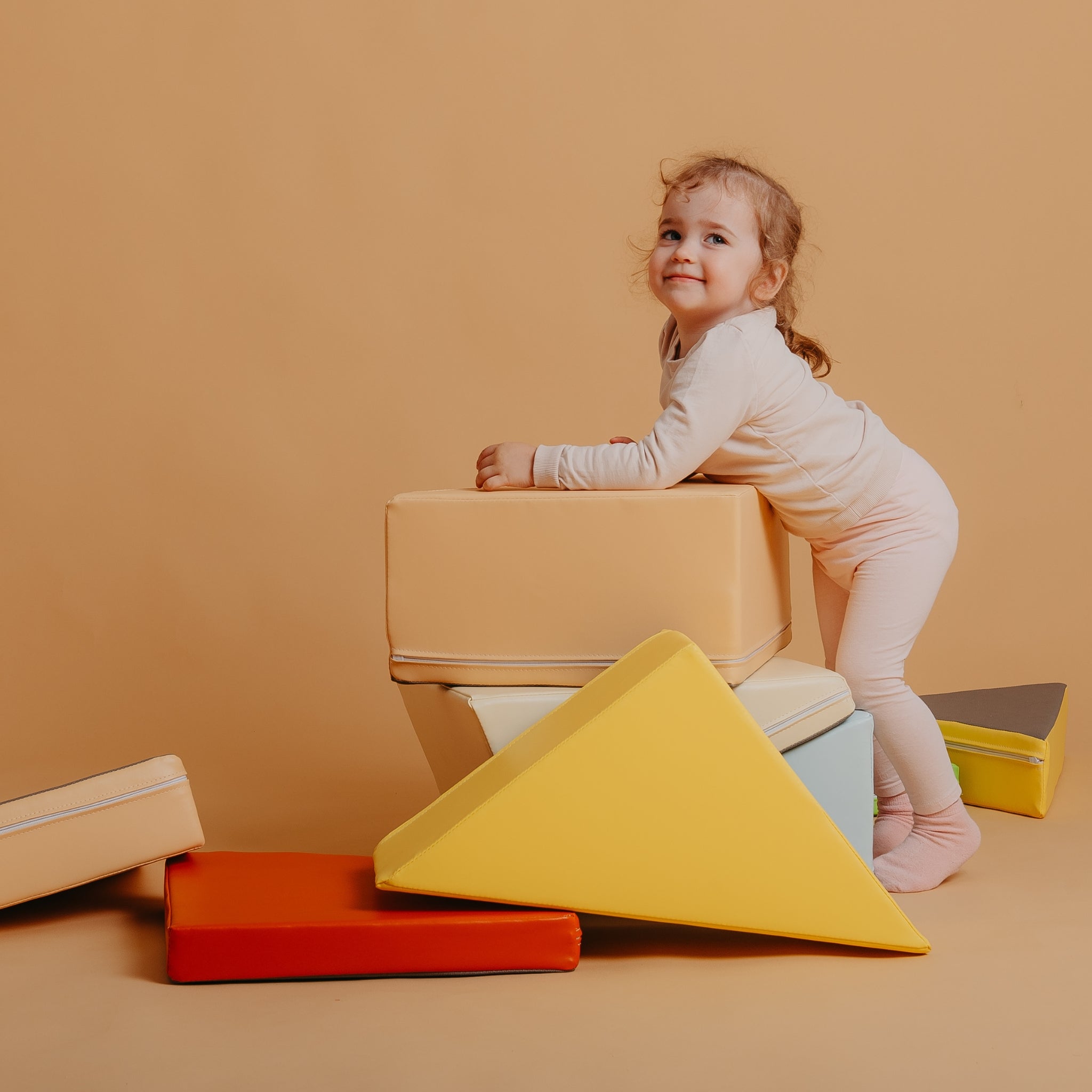 Montessori-inspired Kubo Blocks Lumo soft play set for active indoor play, balance and coordination