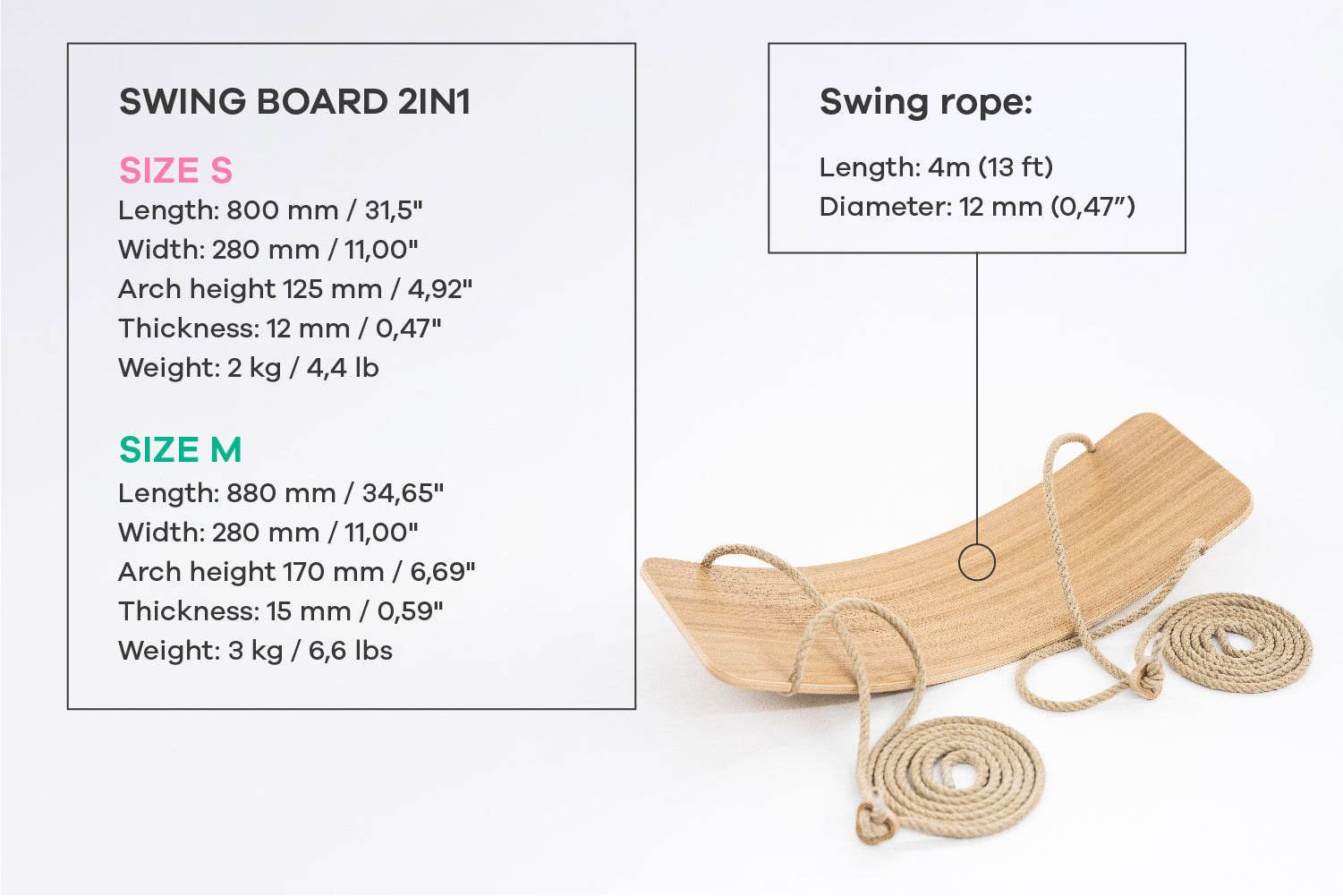 wooden swing balance board size comparison