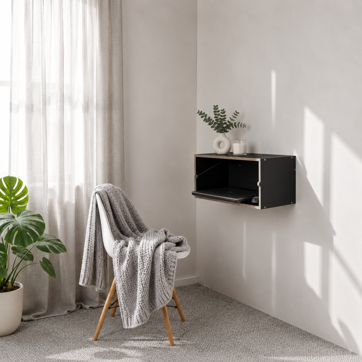 Space saving Murphy Desk in black for minimalist home office