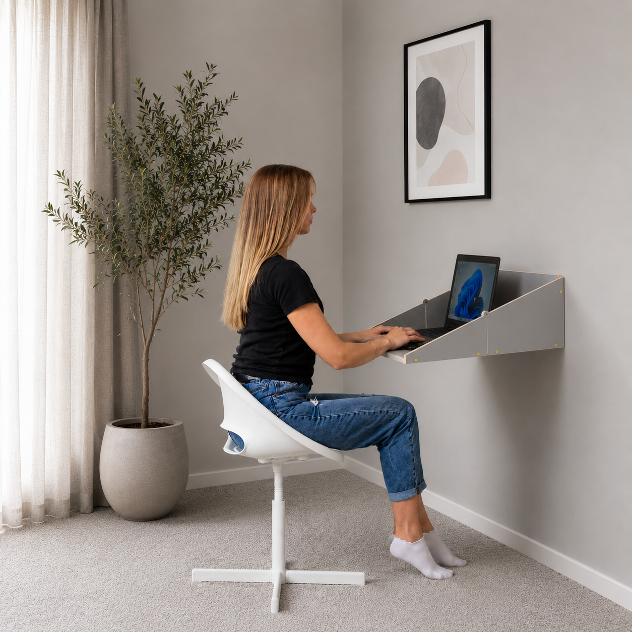 Modern gray folding wall desk for small apartment home office