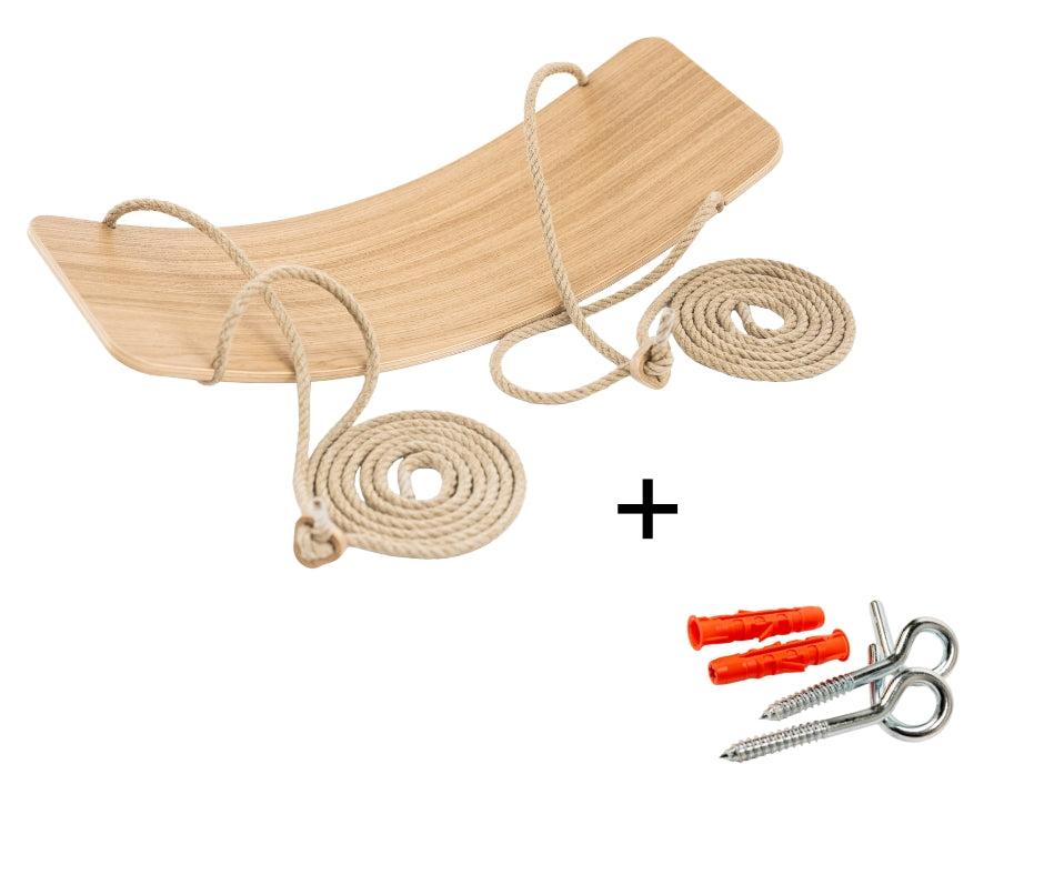 Wooden indoor swing board with ropes and hooks set