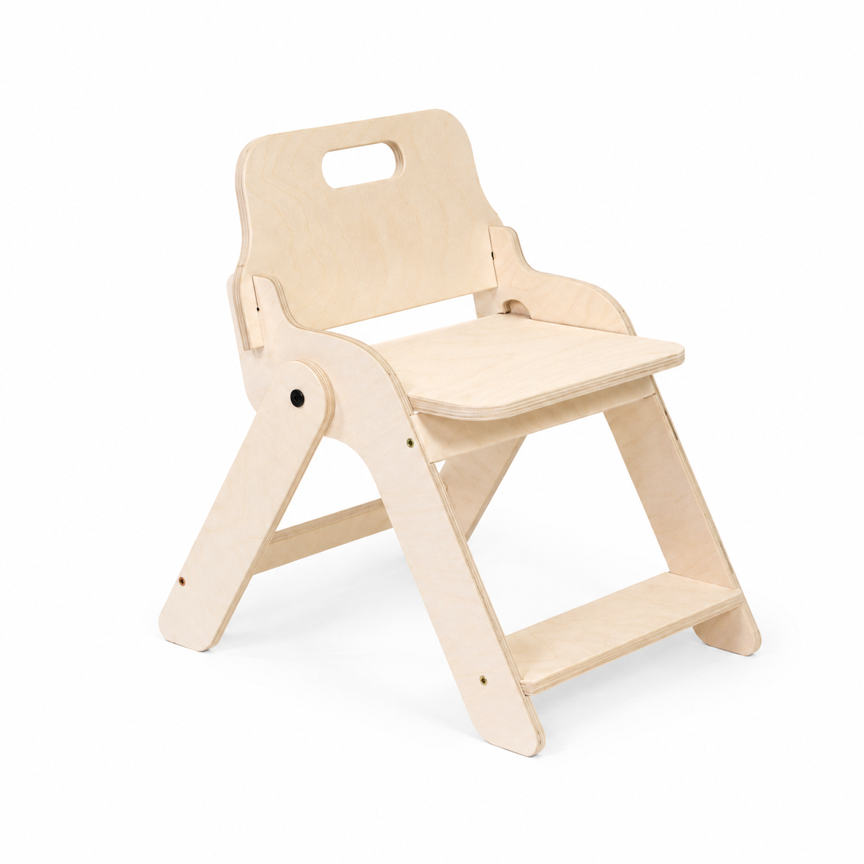 Wooden foldable kids chair with a child-sized seat and supportive backrest