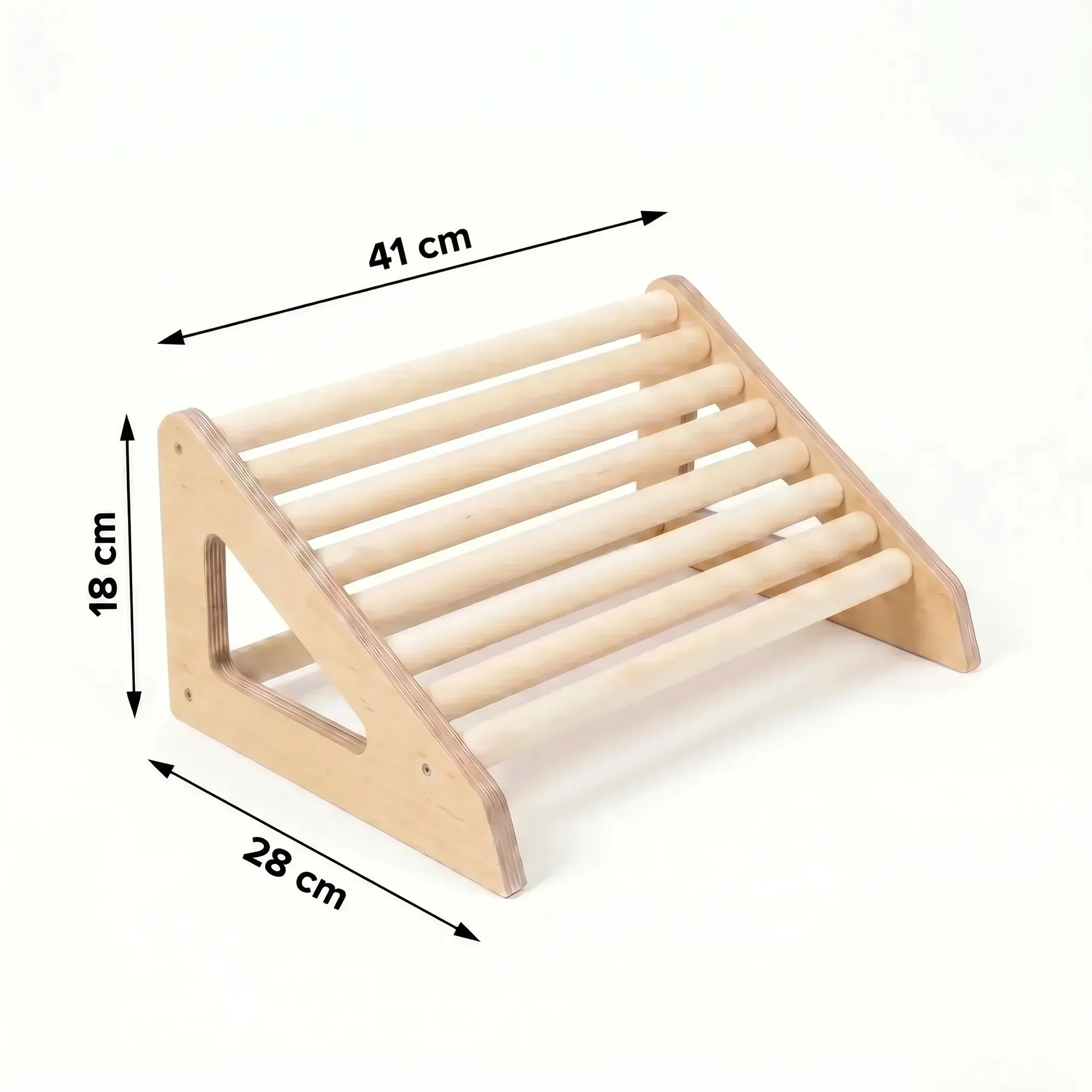 Wooden footrest roller with black side panels isolated on white